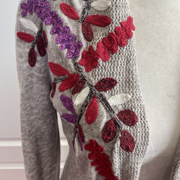 Nic + Zoe Embroidered Floral Open Front Cardigan Sweater Size Small - Picture 2 of 8